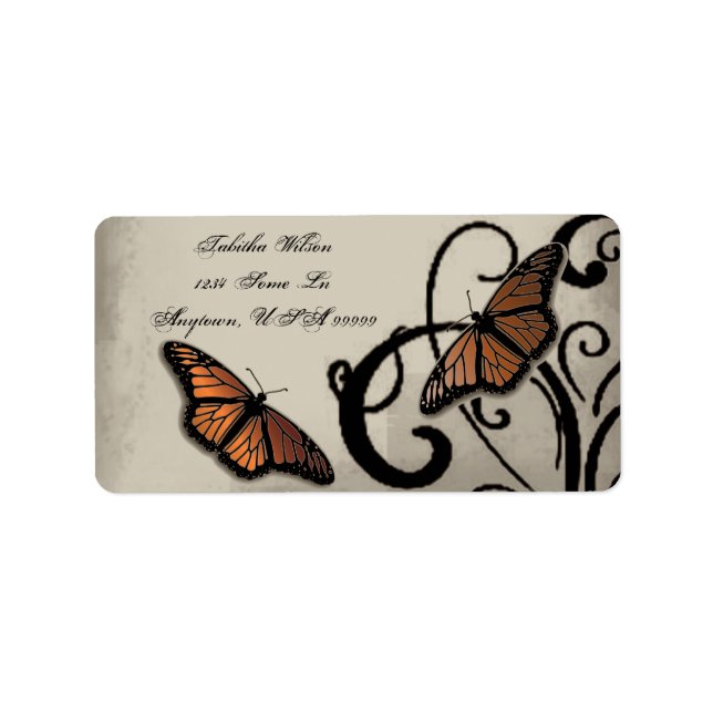 Onyx Butterfly Swirl Address Label (Front)