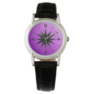 Onyx compass rose - amethyst background watch