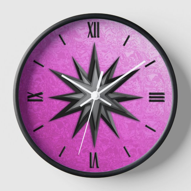 Onyx compass rose - orchid glass background clock (Front)