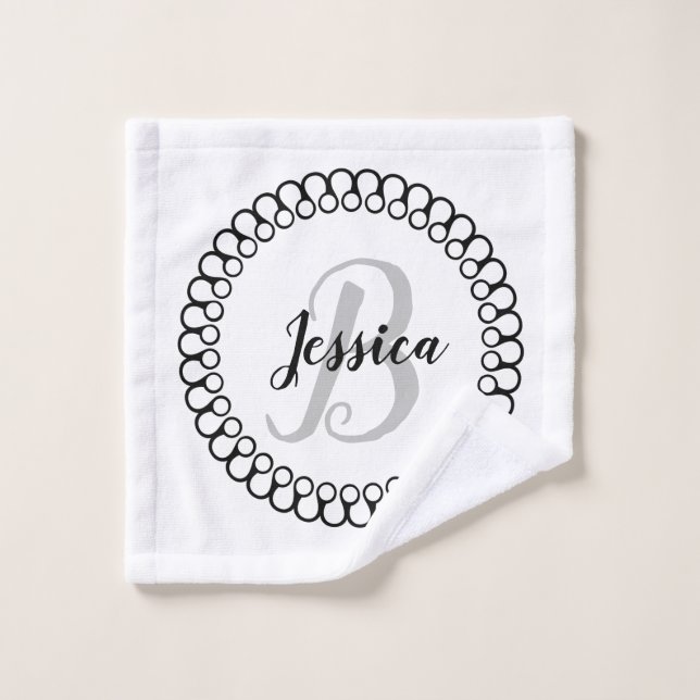 Onyx Decorative Circle Monogram Bath Towel Set (Wash Cloth)