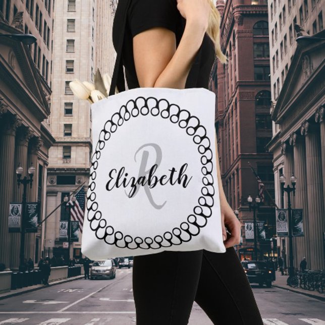 Onyx Decorative Circle Personalize Monogram Tote (Onyx Decorative Monogram Tote Bag)