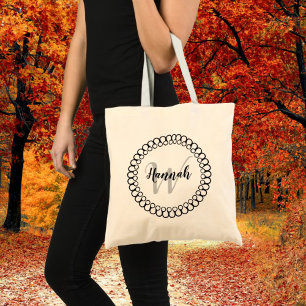 Onyx Decorative Circle Personalize Monogram Tote Bag