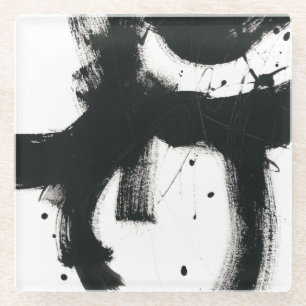 Onyx Gesture - Black Paint Strokes Glass Coaster