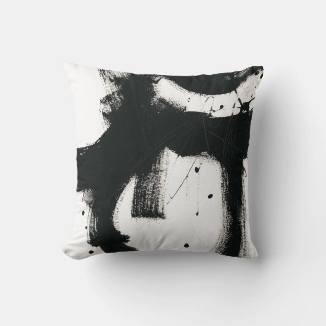 Onyx Gesture - Black Paint Strokes Throw Pillow (Front)