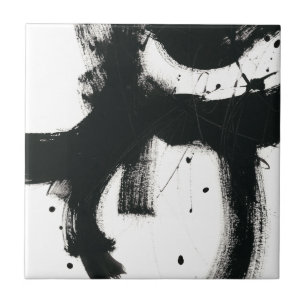 Onyx Gesture - Black Paint Strokes Tile