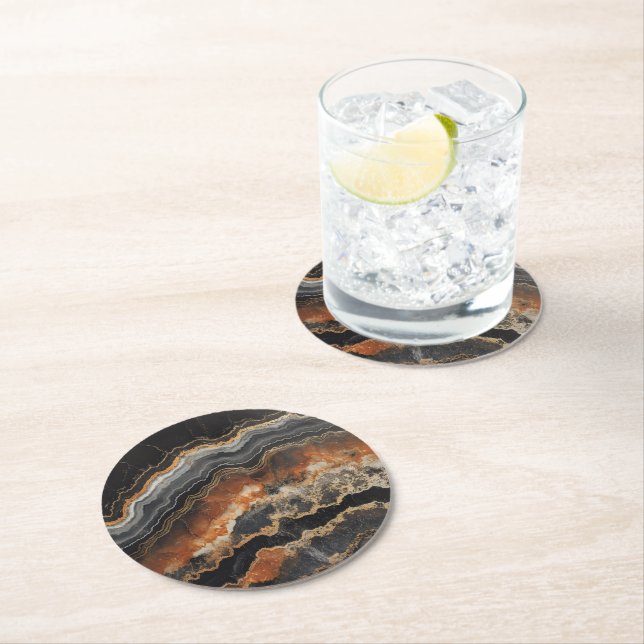 Onyx Natural Gem Pattern Round Paper Coaster (Insitu)