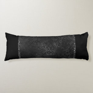 Onyx Romance   Black Satin Grunge Rose Damask Body Pillow