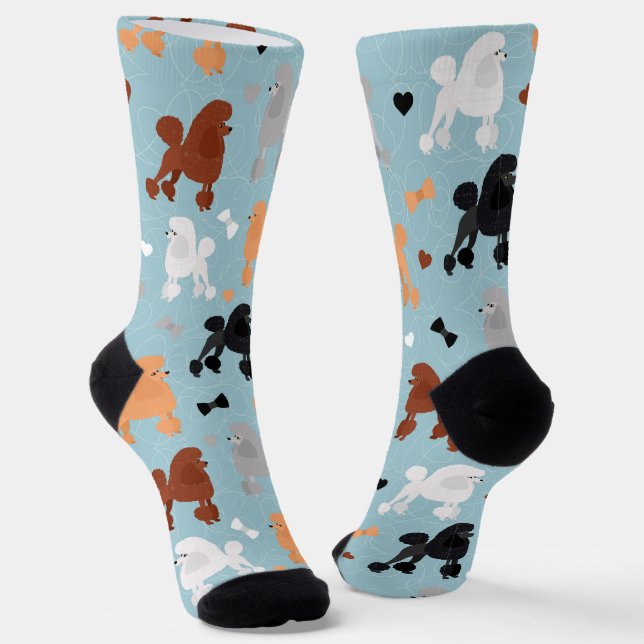 Oodles of Poodles and Bows Pattern Blue Socks (Angled)