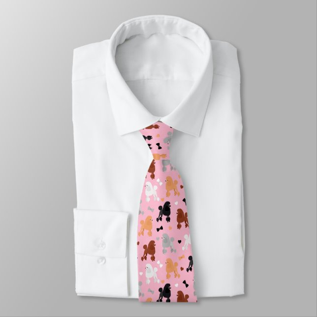 Oodles of Poodles and Bows Pattern Pink Tie (Tied)