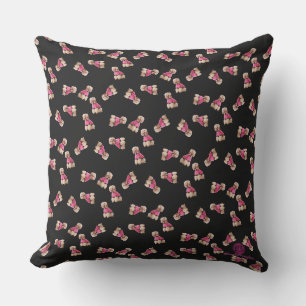Oodles Of Poodles (Pink on Black) Garden Party Outdoor Pillow