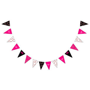 Oodles Of Poodles (Pink on Black) Party Bunting Flags