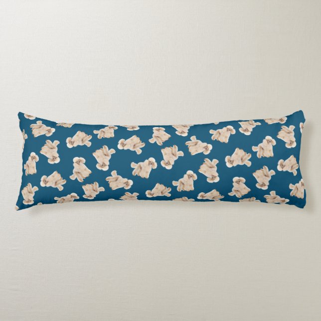 Oodles Of Poodles (White on Blue) Body Pillow (Front)