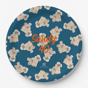 Oodles Of Poodles (White on Blue) Garden Party Paper Plate