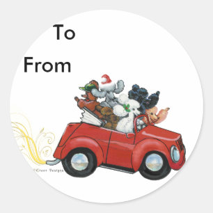 Oodles Poodles red Car Christmas Tags Stickers