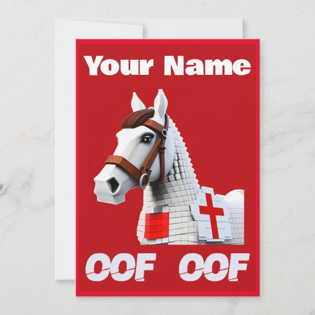 Oof Roblox Funny Meme Red White Horse Invitation (Front)