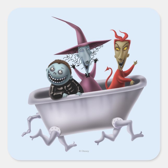 Oogie's Boys | Lock, Shock & Barrel in Bathtub Square Sticker (Front)