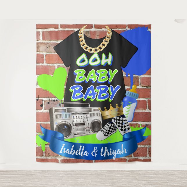 Ooh Baby Baby Hip Hop Baby Shower Photo Backdrop Tapestry (Front)
