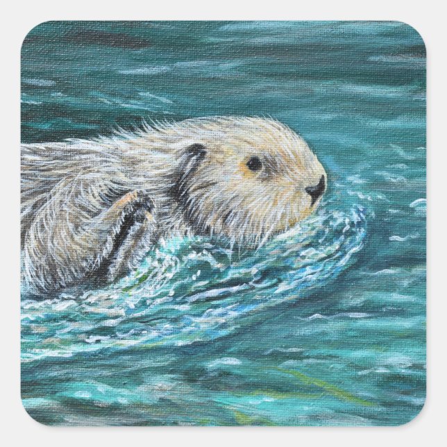 Ooh Goody Lunchtime Sea Otter Painting Square Sticker (Front)