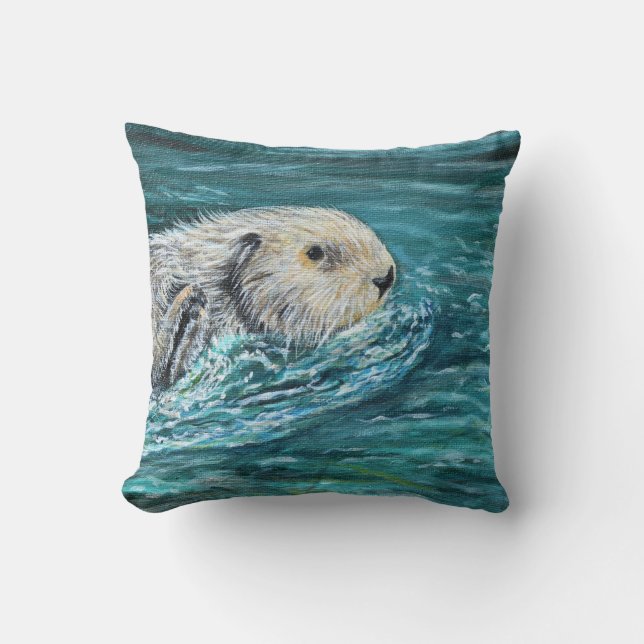 Ooh Goody Lunchtime Sea Otter Painting Throw Pillow (Front)