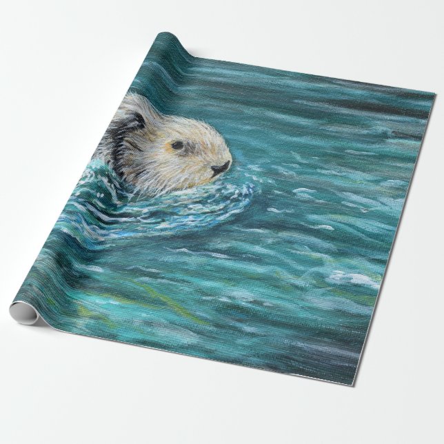 Ooh Goody Lunchtime Sea Otter Painting Wrapping Paper (Unrolled)