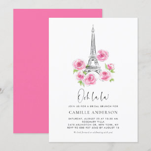 Ooh la la Eiffel Tower Pink Floral Bridal Brunch Invitation