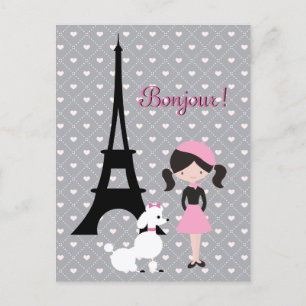 Ooh La La Eiffel Tower, Poodle and Girl Paris Postcard