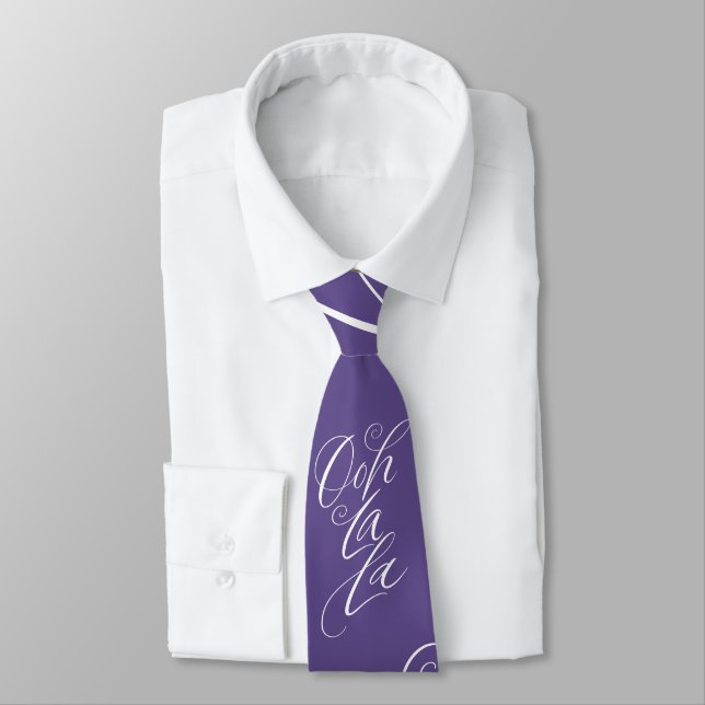 Ooh La La Lettering Artistic Ultra Violet Purple Tie (Tied)