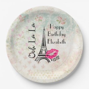 Ooh La La Paris Eiffel Tower Happy Birthday Paper Plate