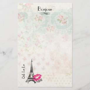 Ooh La La Paris Eiffel Tower on Vintage Pattern Stationery