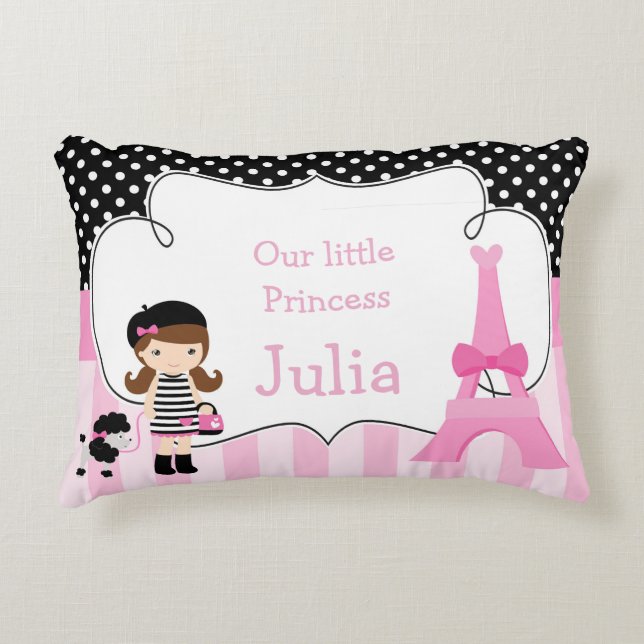 Ooh la la Paris Eiffel Tower Pink and Black Accent Pillow (Front)