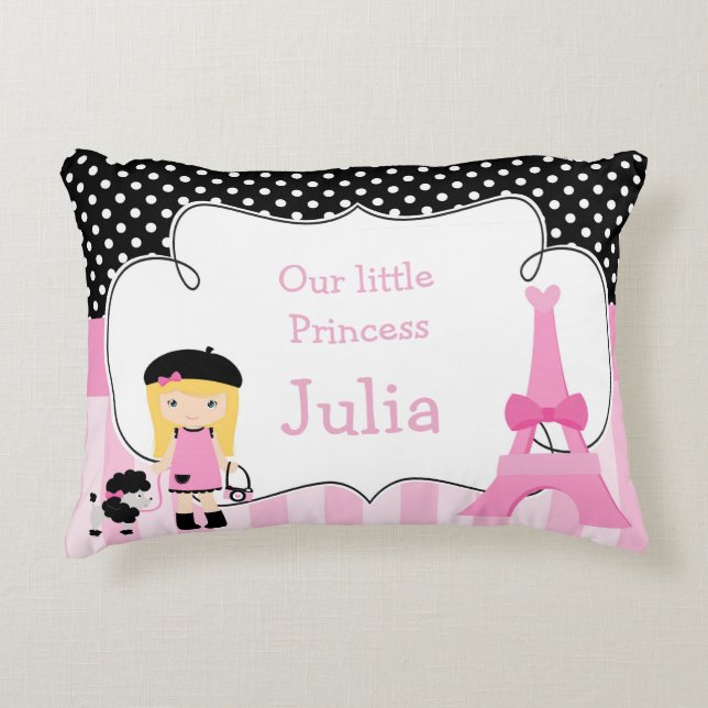 Ooh la la Paris Eiffel Tower Pink and Black Accent Pillow (Front)
