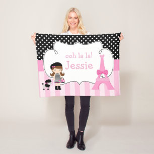 Ooh la la Paris Eiffel Tower Pink and Black Fleece Blanket