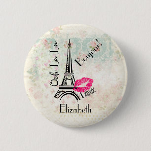 Ooh La La Paris Eiffel Tower Vintage Bonjour 2 Inch Round Button