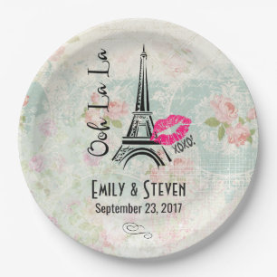 Ooh La La Paris Eiffel Tower Vintage Wedding Paper Plate