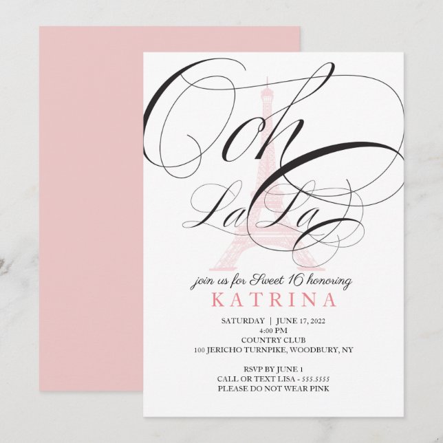 Ooh La La Paris France Sweet 16 Invitation (Devant / Derrière)