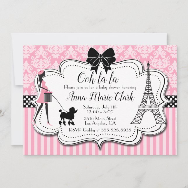 Ooh la la - Paris Poodle Pink Baby Shower Invitation (Front)