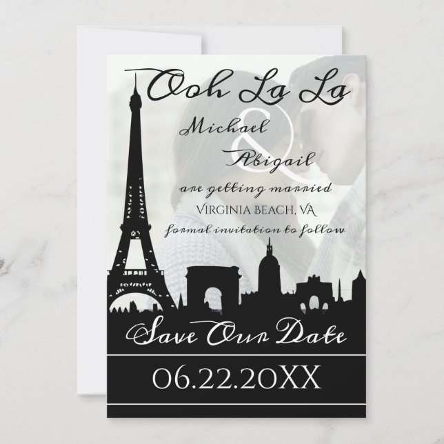 Ooh La La Paris Skyline Custom Photo Save The Date (Front)