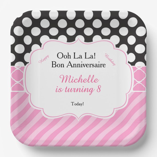 Ooh la la Paris Tea Birthday Paper Plate (Front)