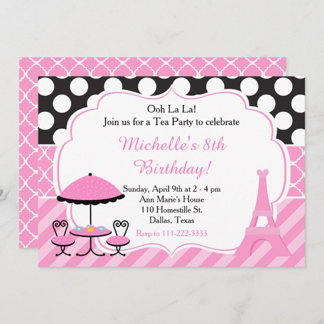 Ooh la la Paris Tea Birthday Party Invitation (Front/Back)