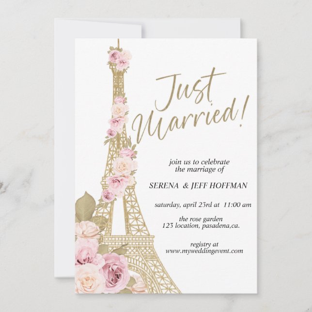 Ooh La La, Paris theme, Just Married, Eiffel Tower Invitation (Front)