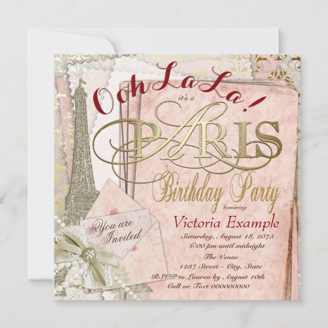 Ooh La La Vintage Paris Birthday Party Invitation (Front)