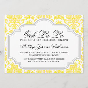 Ooh La La Yellow Damask Bridal Shower Invitations