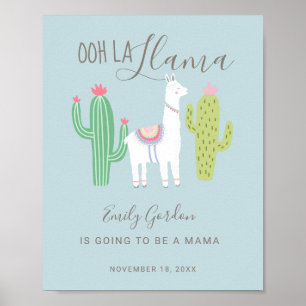 Ooh La Llama Baby Shower cute baby boy blue Poster