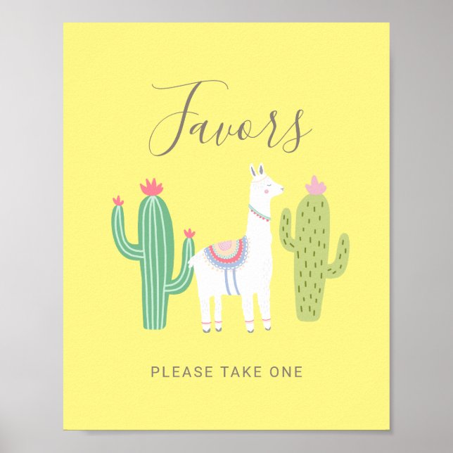Ooh La Llama Baby Shower Cute Favors Sign yellow (Front)