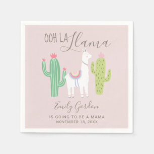 Ooh La Llama Baby Shower Cute Pink & Brown Simple Napkin