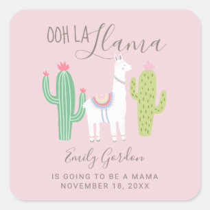 Ooh La Llama Baby Shower Cute Pink Brown Simple Square Sticker