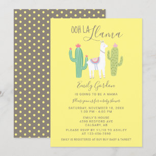 Ooh La Llama Baby Shower cute yellow brown simple Invitation