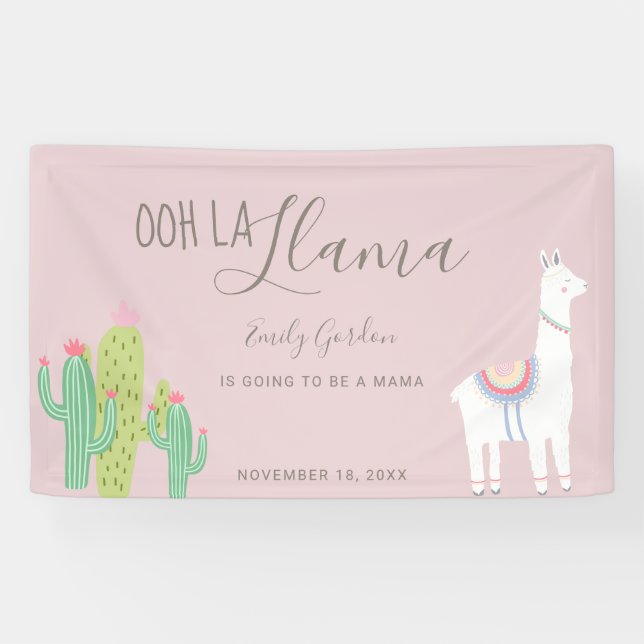Ooh La Llama Baby Shower Succulents pink Cute Banner (Horizontal)