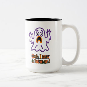 Oooh, I Saw a Human! – Funny Ghost Halloween Two-Tone Coffee Mug