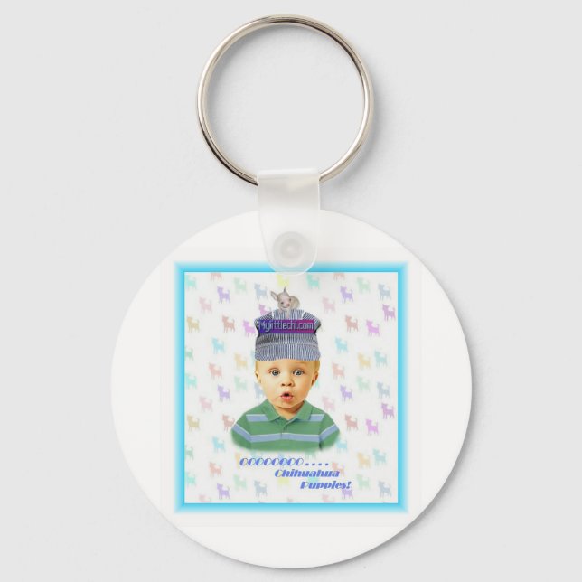 OOOO puppies! key chain.png Zazzle Keychain (Front)